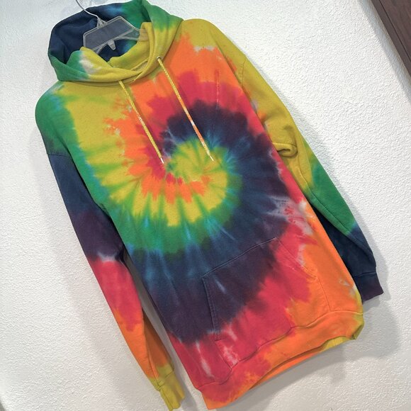 Port & Company Pullover Hoodie Sweatshirt MultiColor Rainbow Tie Dye Unisex Med - Picture 4 of 5